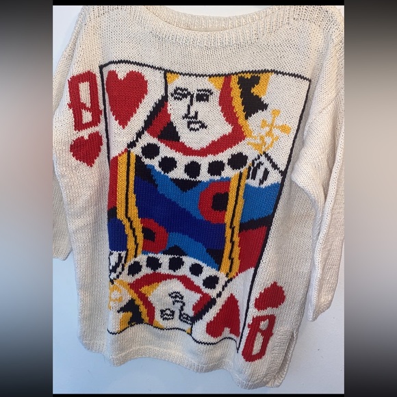 Vintage Rare 80’s Queen of Hearts Sweater Boat Neck size Large - Picture 1 of 6